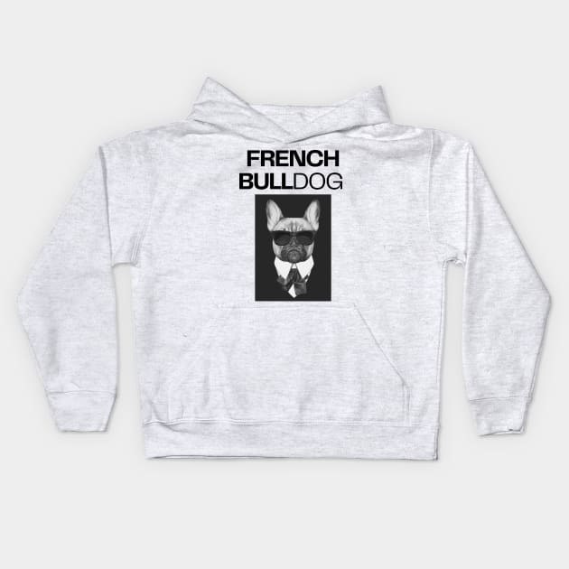 Cool French Bulldog with Sunglasses Kids Hoodie by Maful